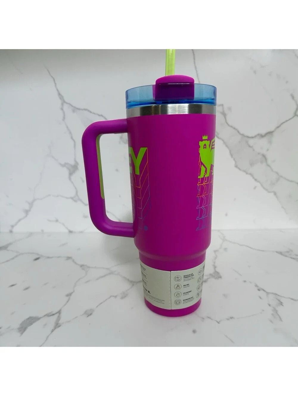 Stanley Quencher H2.0 Tumbler Neon Pink Reverb 30 oz Insulated Handle Lid Straw